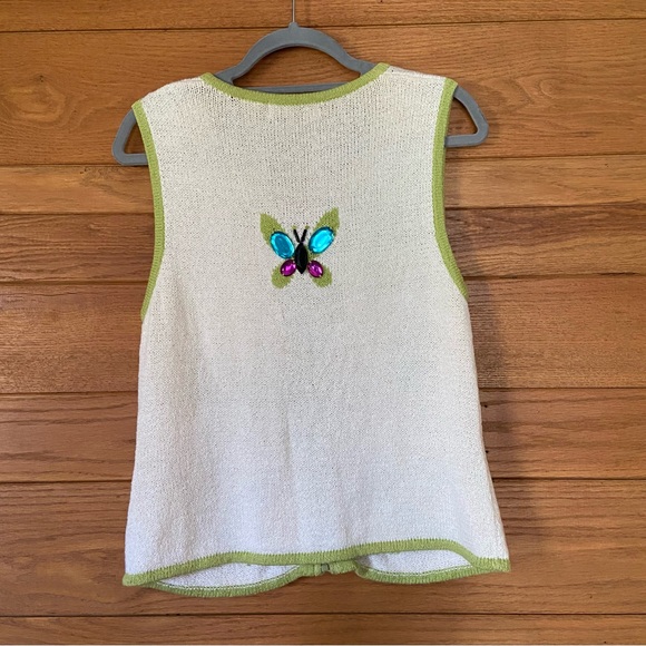 Vintage 90s bejeweled butterfly zip front sweater vest - Picture 4 of 5